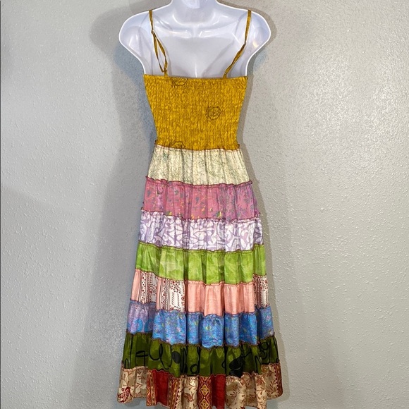 Sans Souci 100% Silk Boho Tiered Twirling Sundress - Picture 8 of 9